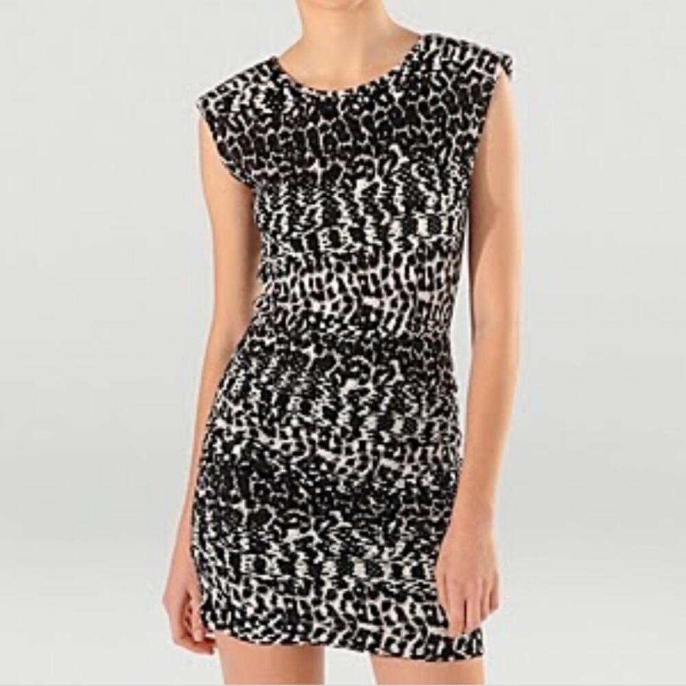 Maje NWT Black White Abstract Print Ruched Sleeveless Bodycon Dress
